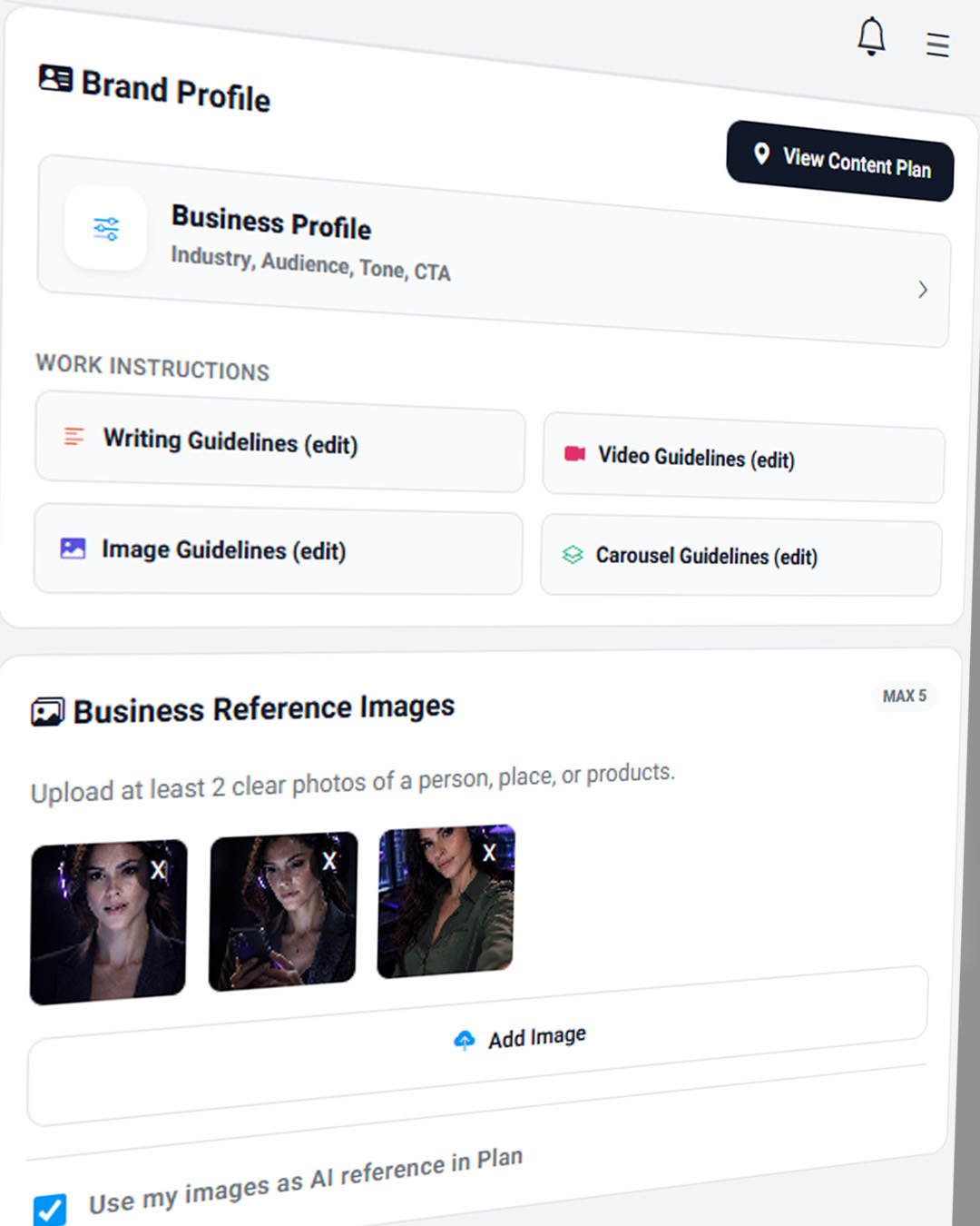 Business Profile setup screen